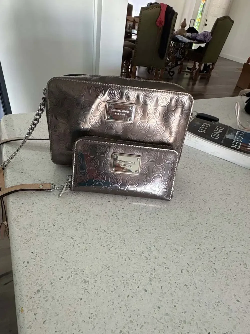 Michael Kors Metallic Logo Print Crossbody Bag and Matching Wallet Set